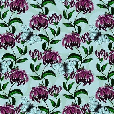 Honeysuckle with Clouded Apollo Butterfly, 2017, muste ja digitaalinen tekijältä Andrew Watson