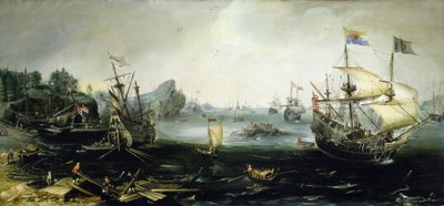 Hollantilaiset alukset lastaavat puulastia skandinaaviseen vuonoon. Andries van Eertveltin (1590-1652) öljymaalaus. tekijältä Andries van Eertvelt