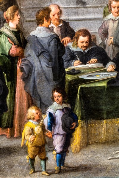 Sairaan avustaminen, noin 1640 (öljy kankaalle) tekijältä Andries van & Wael Cornelis de (1592 1667) Eertvelt