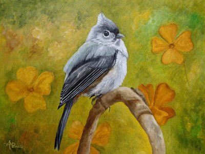 Tufted Titmouse ja kukat tekijältä Angeles M. Pomata