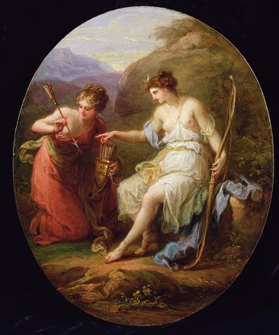 Diana valmistautuu metsästykseen (öljy kuparilla) tekijältä Angelica Kauffmann