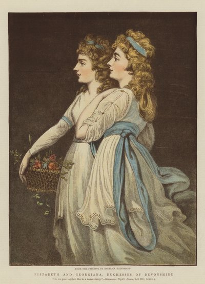 Elizabeth ja Georgiana, Devonshiren herttuattaret (chromolitho) tekijältä Angelica Kauffmann