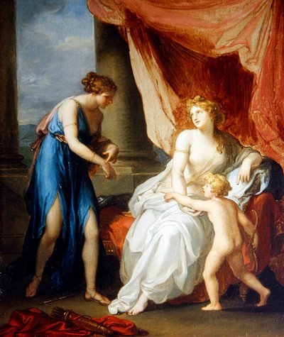 Cupidon haavoittama Euphrosyne valittaa Venukselle (öljy kankaalle) tekijältä Angelica Kauffmann