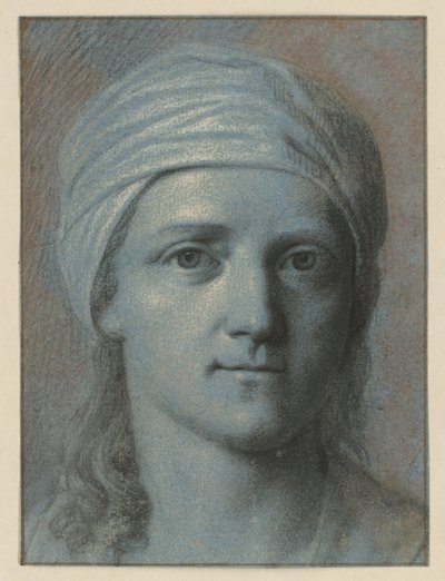 Naisen pää edestä nähtynä, turbaani päässä tekijältä Angelica Kauffmann