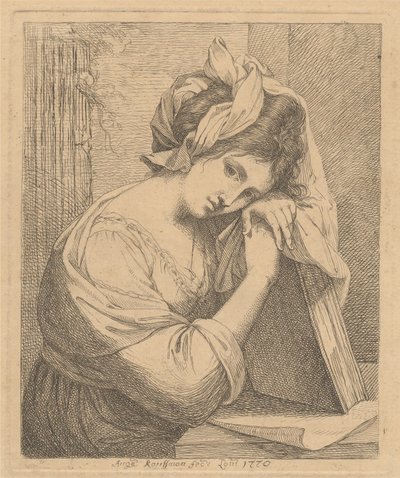 Mietteisiinsä vaipunut nuori nainen tekijältä Angelica Kauffmann