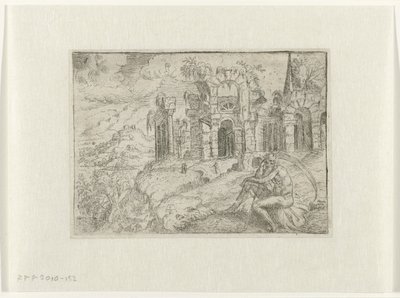 Maisema vanhan miehen kanssa viikateellä tekijältä Angelo Falconetto