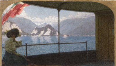 Vene Maggiore-järvellä - Angelo Morbelli (1853-1919). Öljy kankaalle tekijältä Angelo Morbelli