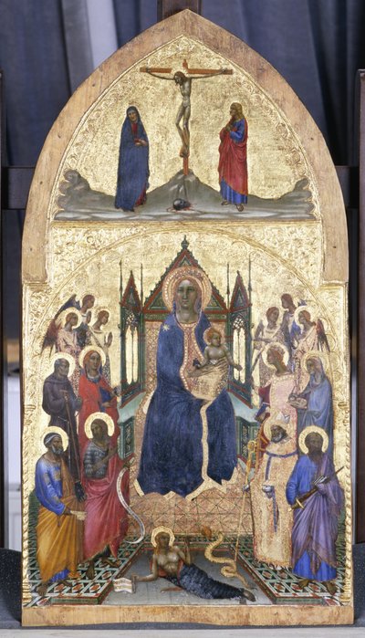 Valtaistuimella Madonna ja lapsi enkelien ja pyhien kanssa, n. 1360-70 (tempera poppelipuulla) tekijältä Angelo di Puccinelli