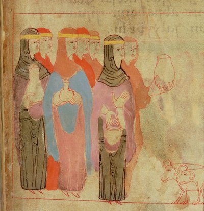 Cott Claud B IV f.76 Naiset kultaiset otsanauhat, Aelfric Pentateuchista, St. Augustine