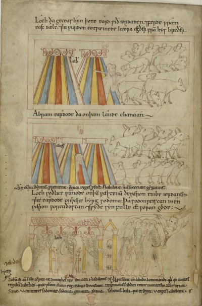 Puuvilla Claudius B. IV, f.23v Lot ja Abraham tekijältä Anglo Saxon