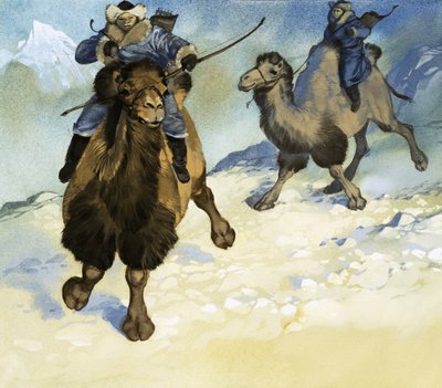 Mongolien sotureita kameleilla tekijältä Angus McBride