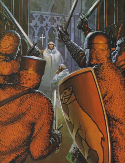 Thomas A. Becketin murha Canterburyn katedraalissa (värilitografia) tekijältä Angus McBride