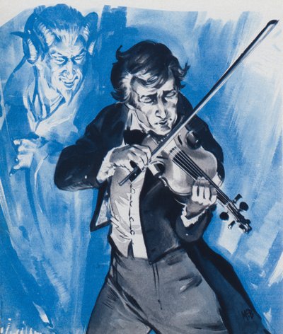 Nicolo Paganini - oliko hän myynyt sielunsa paholaiselle (värilitografia) tekijältä Angus McBride