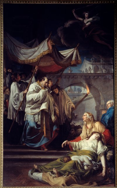 Borromee kommunikoi tuholaisista. Saint Charles Borromee (Carlo Borromeo tekijältä Anicet Charles Gabriel Lemonnier