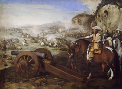 Kapteeni ratsain käskee ampua tykkiä taistelun aikana, maalaus Aniello Falcone (1607-1656), öljy kankaalle, 94x131 cm tekijältä Aniello Falcone