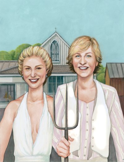 Ellen ja Portia, 2008 (akryyli kuvituskartongille) tekijältä Anita Kunz