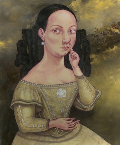 Lady With Nasal Issues, 2018 (akryylimaali kuvituskartongille) tekijältä Anita Kunz