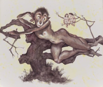 The Vervet In The Tree, 2019 (akryylimaali kuvituskartongille) tekijältä Anita Kunz