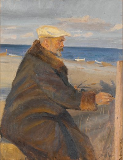 Michael Ancherin maalaus rannalla tekijältä Anna Ancher