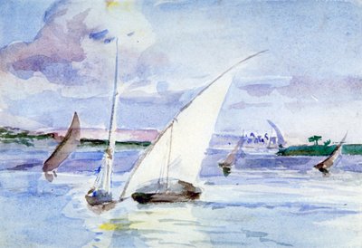 "Järvi ja purjeveneitä", c1864-1930 tekijältä Anna Lea Merritt