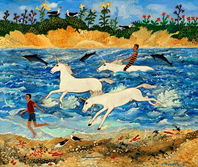 Yksisarvisen harjoitus, 2012 (akryyli) tekijältä Anna Pugh
