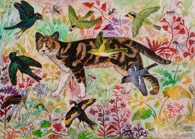 Tabby ja linnut, 2019 (akryyli) tekijältä Anna Pugh