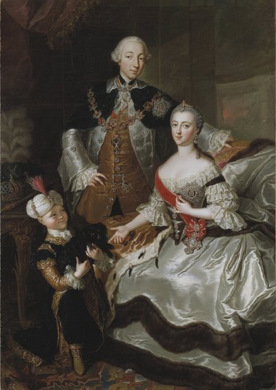 Pierre III Fiodorovitch, keisari de Russie ja Katariina Alekseivna (Katariina II) - Suurruhtinas Pjotr Fjodorovitšin ja suurherttuatar Katariina Aleksejevnan muotokuva, Lisiewska, Anna Rosina (1713-1783). Öljy kankaalle tekijältä Anna Rosina Lisiewska