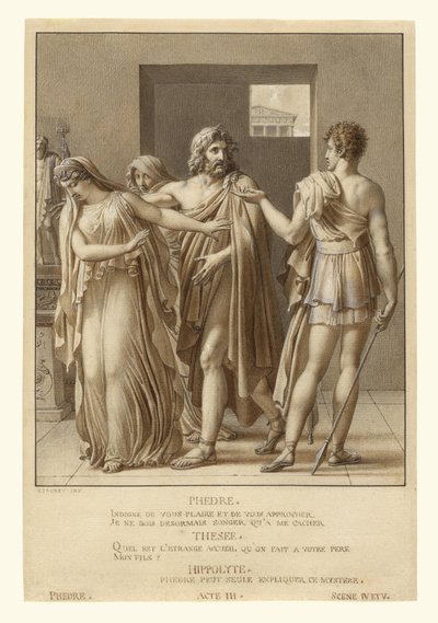 Phaedra hylkää Theseuksen syleilyt tekijältä Anne-Louis Girodet de Roucy-Trioson