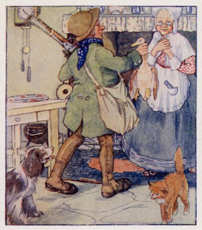 Lastenlaulu: Siellä oli pieni mies (väri litho) tekijältä Anne (after) Anderson