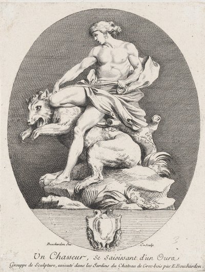 Metsästäjä nappaamassa karhua, 1737 tekijältä Anne Claude Philippe de