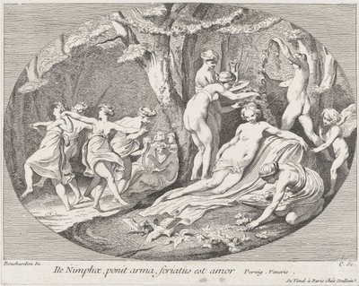 Menkää nymfit, jotka laskevat aseensa, Rakkaus lepää!, 1730-60. tekijältä Anne Claude Philippe de Caylus