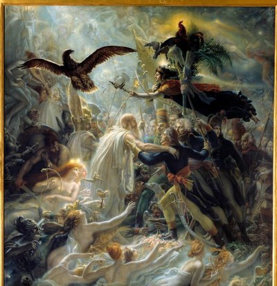 Liberten sodan aikana isänmaan puolesta kuolleiden ranskalaisten sankareiden apoteoosi, kunnianosoitus Napoleon Bonaparte Allegorielle, joka edustaa bard Ossiania, 3. vuosisadan skotlantilaista runoilijaa, jonka luki Napoleon ja toivotti tervetulleeksi Lou tekijältä Anne Louis Girodet de Roucy Trioson