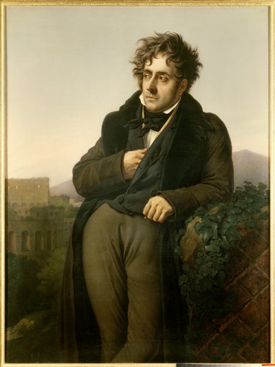 Muotokuva Francois Renestä, Chateaubriandin varakreivi (1768-1848) meditoimassa Rooman raunioita näkymän edessä Colisseelle tekijältä Anne Louis Girodet de Roucy Trioson