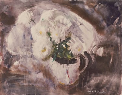 Valkoisia kukkia valkoisessa kannussa, n. 1960 (akvarelli paperille) tekijältä Anne Redpath