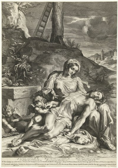 Pieta, kaiverrus Pieter de Bailliu tekijältä Annibale (after) Carracci