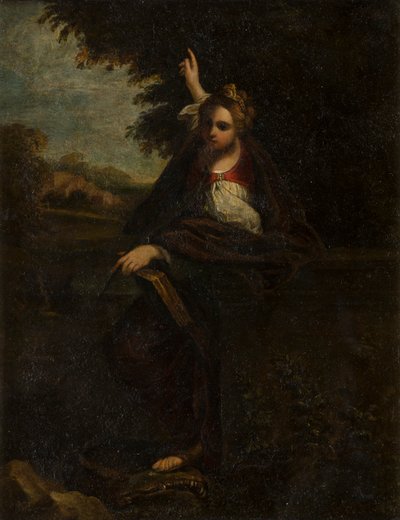 St. Margaret in a Landscape : Sybil, n. 1580-1609 (metalli lasin alla) tekijältä Annibale (after) Carracci