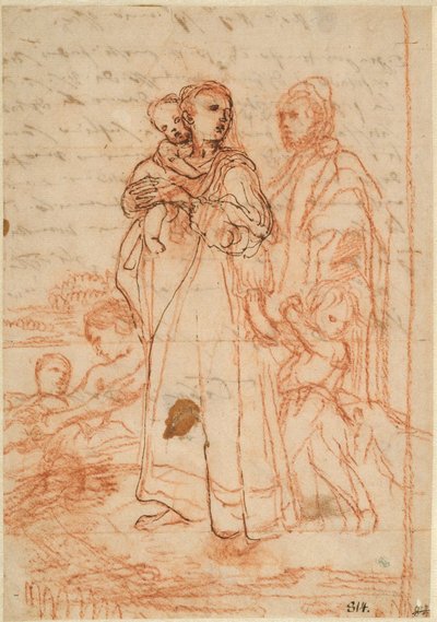 Mutter trägt ein kleines Kind auf ihrem rechten Arm und hält einen Jungen in ihrem linken Arm tekijältä Annibale Carracci