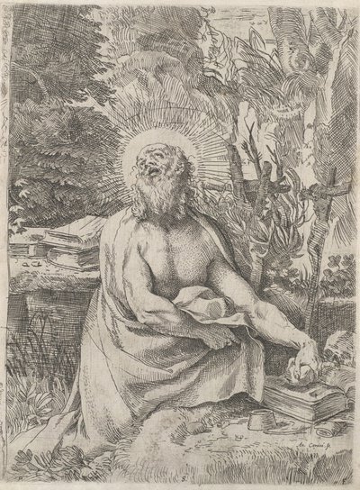 Pyhä Jerome erämaassa, n. 1591. tekijältä Annibale Carracci
