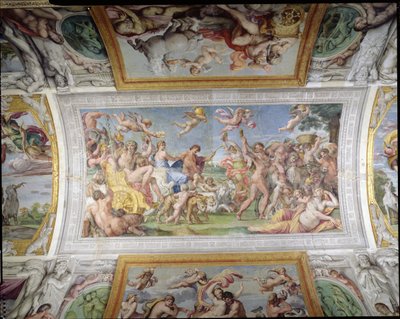 Galleria di Carracci Carracci-sali yksityiskohta Bacchuksen ja Ariadnen riemuvoitosta, 1597-1604, fresko tekijältä Annibale Carracci