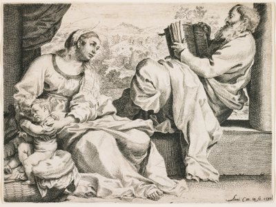 Pyhä perhe ja Johannes Kastaja tekijältä Annibale Carracci