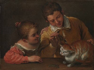 enKaksi lasta kiusaa kissaa tekijältä Annibale Carracci