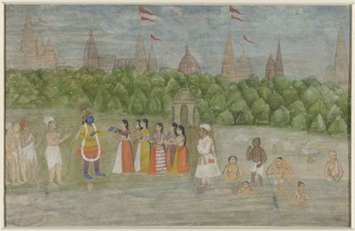 Yamunan rannalla Brindabanissa Krishna tanssii gopien kanssa tekijältä Anonymous