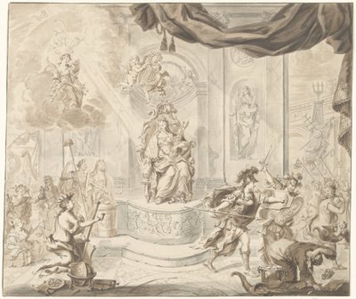 Allegoria Wind Exchange -kauppiaiden karkottamisesta Amsterdamin pörssistä, 1763 tekijältä Anonymous