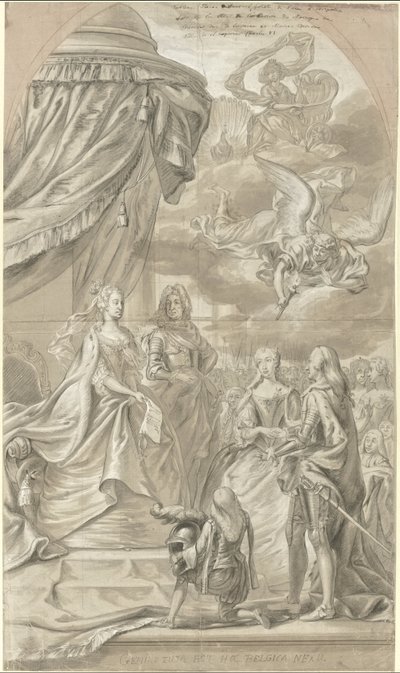 Allegoria Itävallan arkkiherttuatar Maria Annan ja Lorrainelaisen Charles Alexanderin avioliitosta, 1744 tekijältä Anonymous
