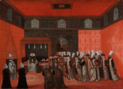 Suurlähettilään yleisö sulttaani Ahmed III:n kanssa (suurlähettiläs Cornelis Calkoen) tekijältä Anonymous