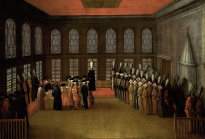 Suurlähettilään yleisö suurvisiirin kanssa hänen Yalissaan Bosporinsalmella (suurlähettiläs Cornelis Calkoen, 12. elokuuta 1727) tekijältä Anonymous