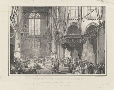 H.M. King William III:n vannominen. Nieuwe Kerkissä Amsterdamissa 12. toukokuuta 1849 (otsikko esineessä) tekijältä Anonymous