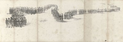 Edesmenneen kuningas Willem II:n hautajaiset Delftissä 4. huhtikuuta 1849 (sivu 5) Viisi vierekkäistä arkkia Vilhelm II:n hautajaiskulkueesta vuonna 1849 (sarjan nimi) tekijältä Anonymous