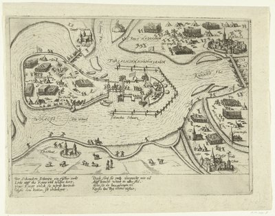 Schenkenschansin piiritys espanjalaisten toimesta, 1599 Forialicium Schenckianum (otsikko esineessä) tekijältä Anonymous