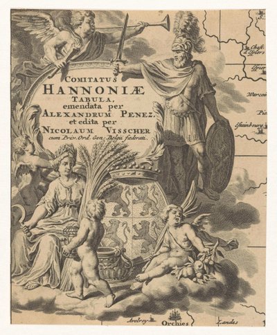 Ceres, putti en wapen Henegouwen Hannonian piirikunnan kartta (otsikko esineessä) tekijältä Anonymous